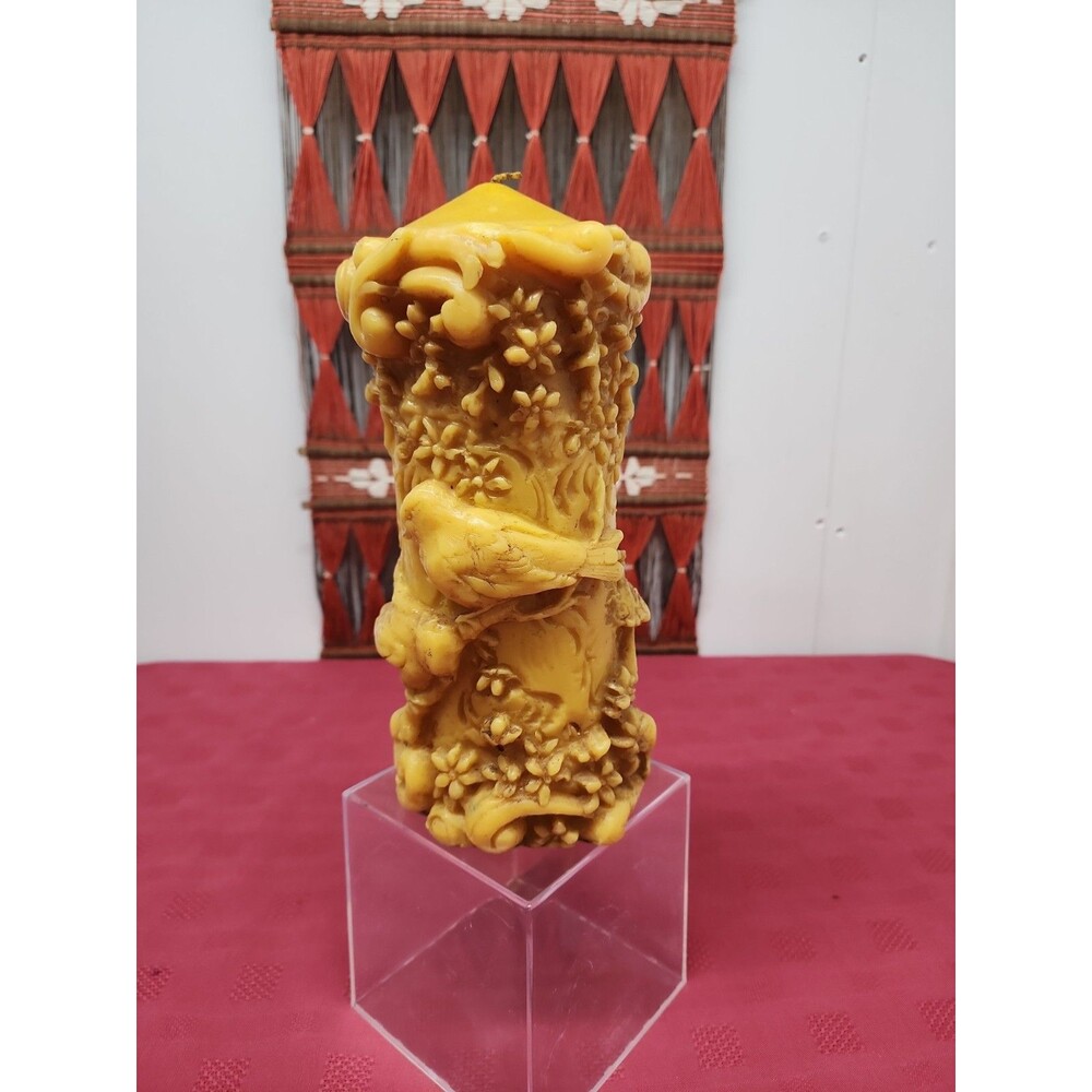 Vintage German Beeswax Johan Gunter Style Candle 1960's Unburned Birds & Flowers
